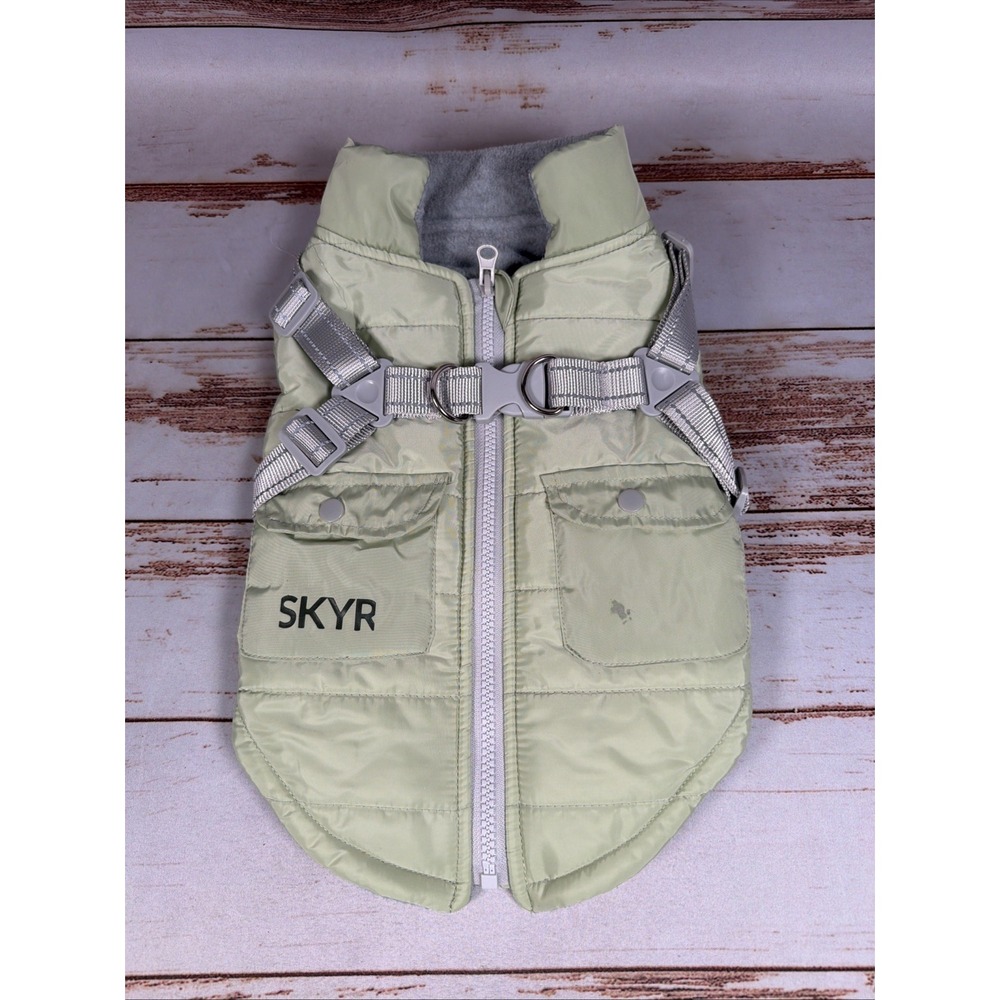 SKYR Dog Puffer Jacket Vest Size S Light Green Built-In Harness Winter Coat Warm